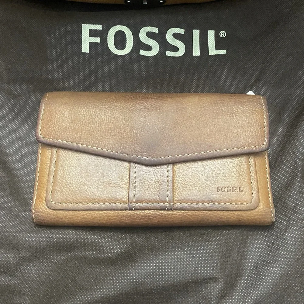 Fossil Brown Leather Hobo Shoulder Bag W Matching Wallet & Dust Bag